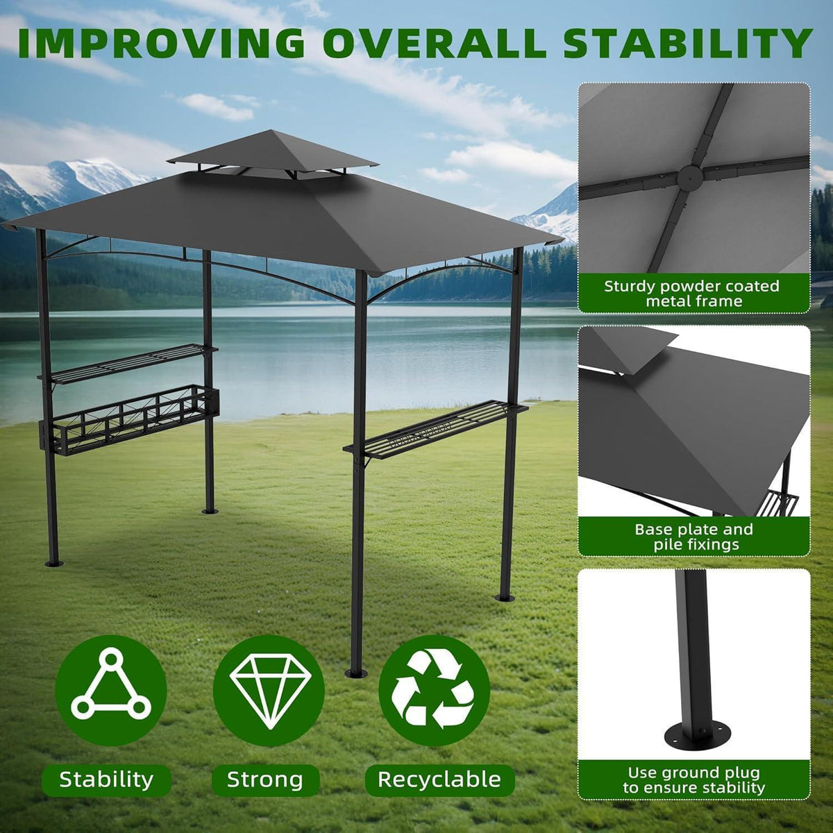 Grillpavillon mit Doppeldach & Stauraum – 245x153x250 cm