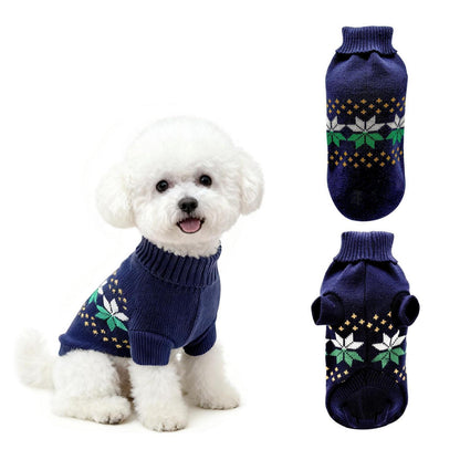 Gestrickter Hundepullover Rollkragen Marineblau XS