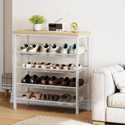 5-stöckiges Schuhregal weiß & Holz – Schuhschrank für 16-20 Paar