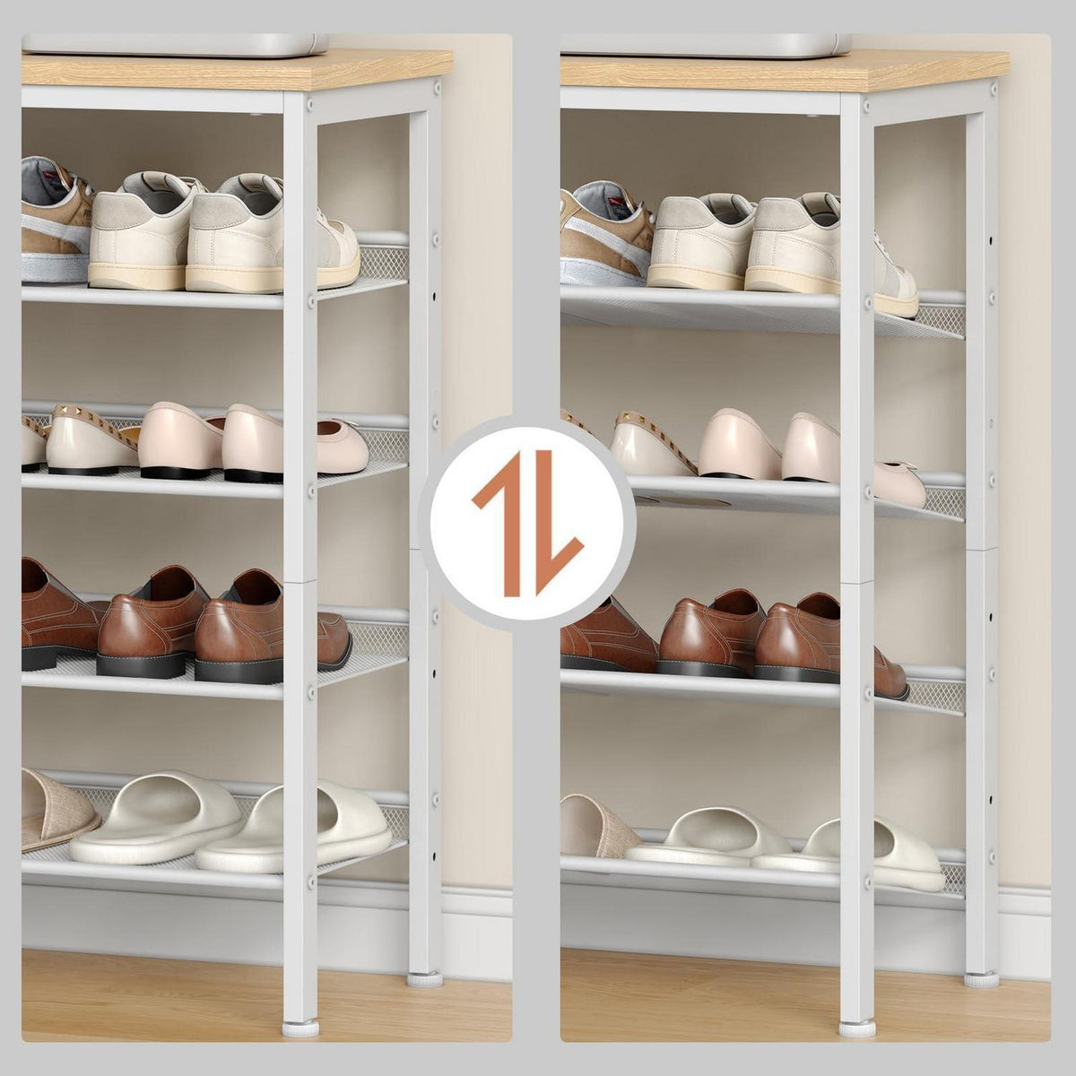 5-stöckiges Schuhregal weiß & Holz – Schuhschrank für 16-20 Paar