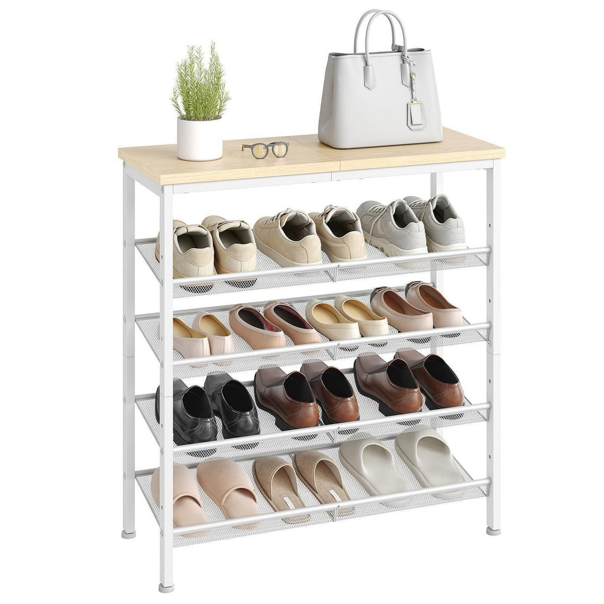 5-stöckiges Schuhregal weiß & Holz – Schuhschrank für 16-20 Paar