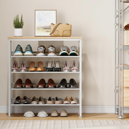 5-stöckiges Schuhregal weiß & Holz – Schuhschrank für 16-20 Paar