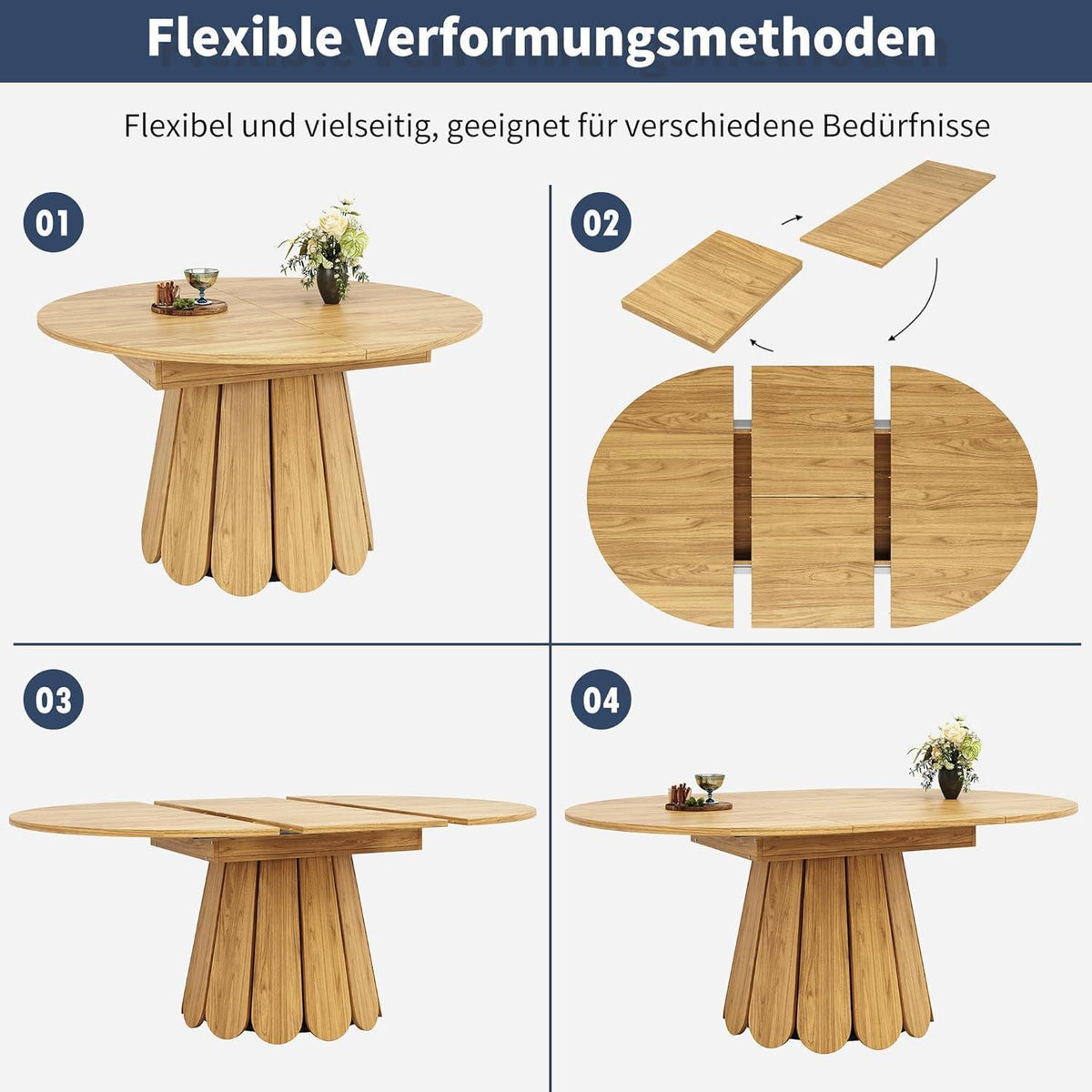 Ausziehbarer Esstisch Holz – 118-158cm, Platz für 6 Personen