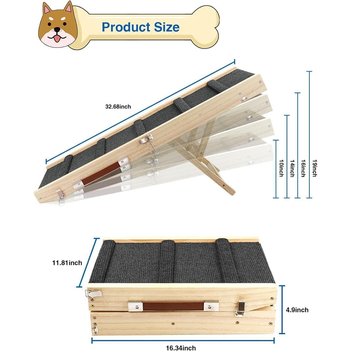 Klappbare Hunderampe Höhenverstellbar 25-48cm – Treppe für Bett & Sofa