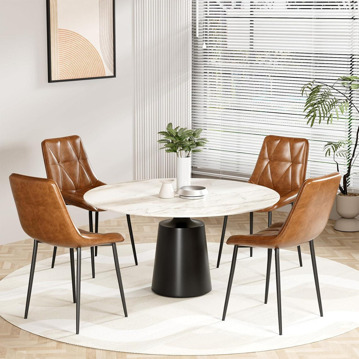 Esszimmerstühle Braun PU Polsterstuhl mit Metallbeinen (4 Stück)