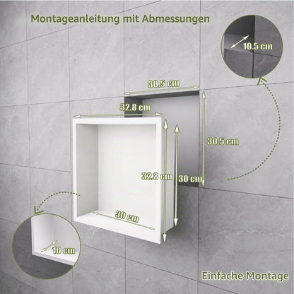Wandnischenschrank Weiß 30x30cm – Edelstahl Duschablage