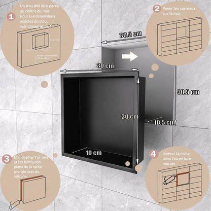 Wandmontierter Duschschrank Schwarz 30x30cm Edelstahl Duschablage