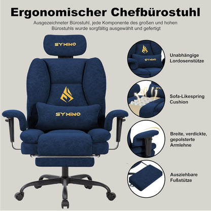 Gaming Stuhl mit Fußstütze, verstellbar, dunkelblau