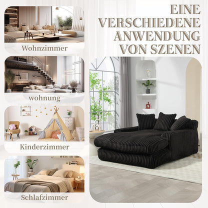 Bequemes Cord Schlafsofa mit Kissen – Wohnzimmer Lounge Sessel Schwarz