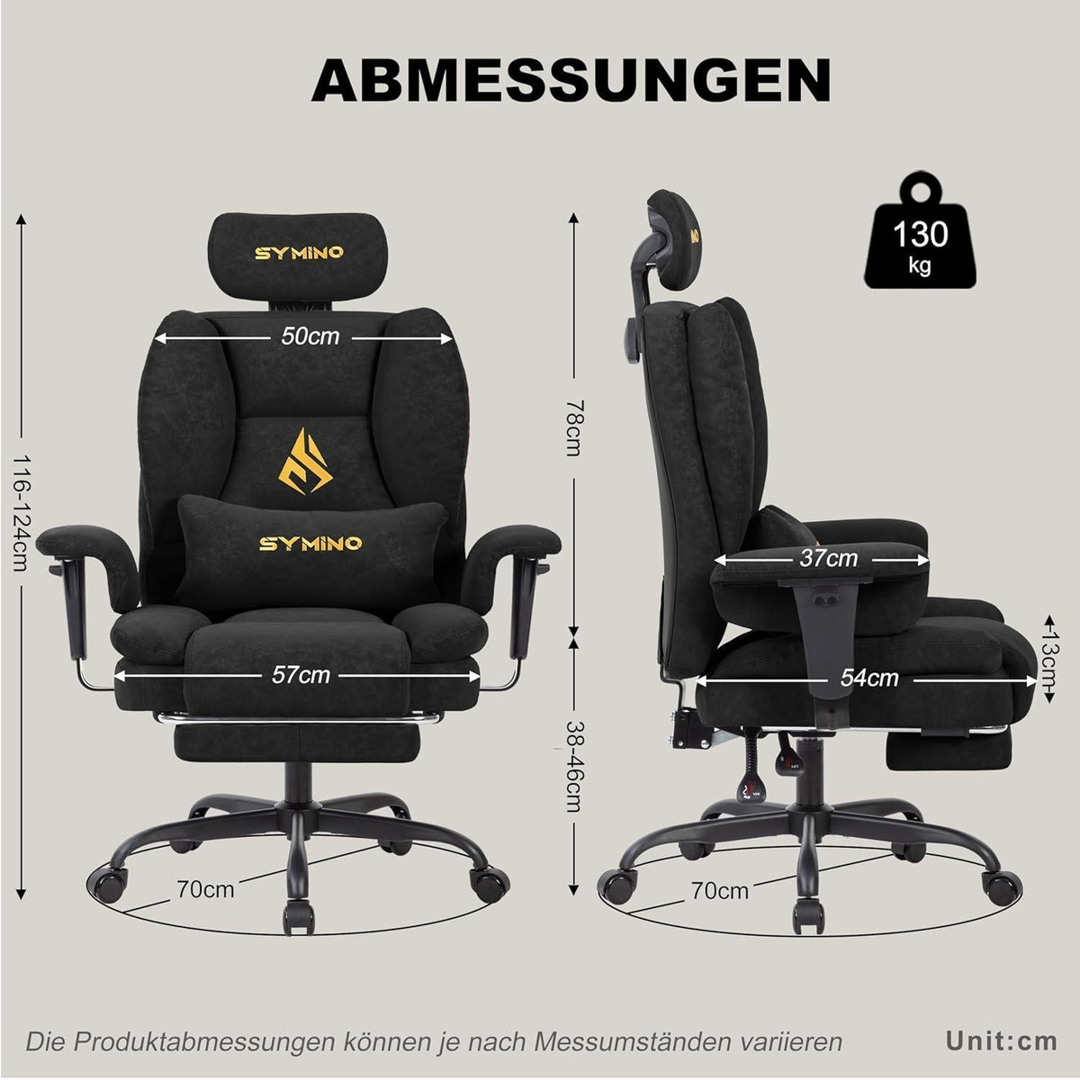 Gaming Stuhl mit Fußstütze, Ergonomisch, Schwarz in Lederoptik