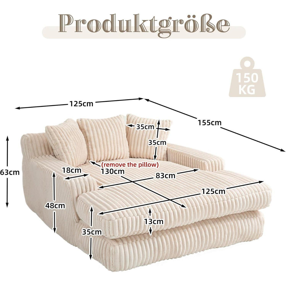 Bequemes Cord Schlafsofa mit Kissen – Loungesessel für Wohnzimmer