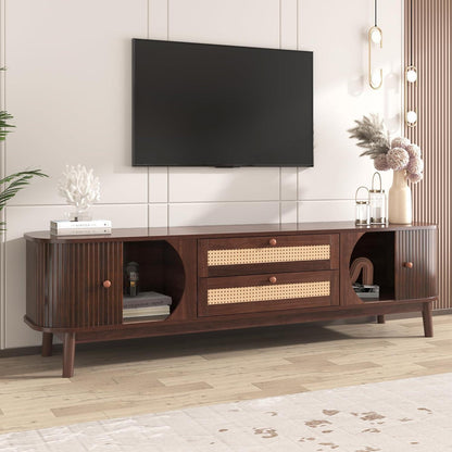 Landhaus TV-Bank Holz mit Rattan Schubladen 170cm