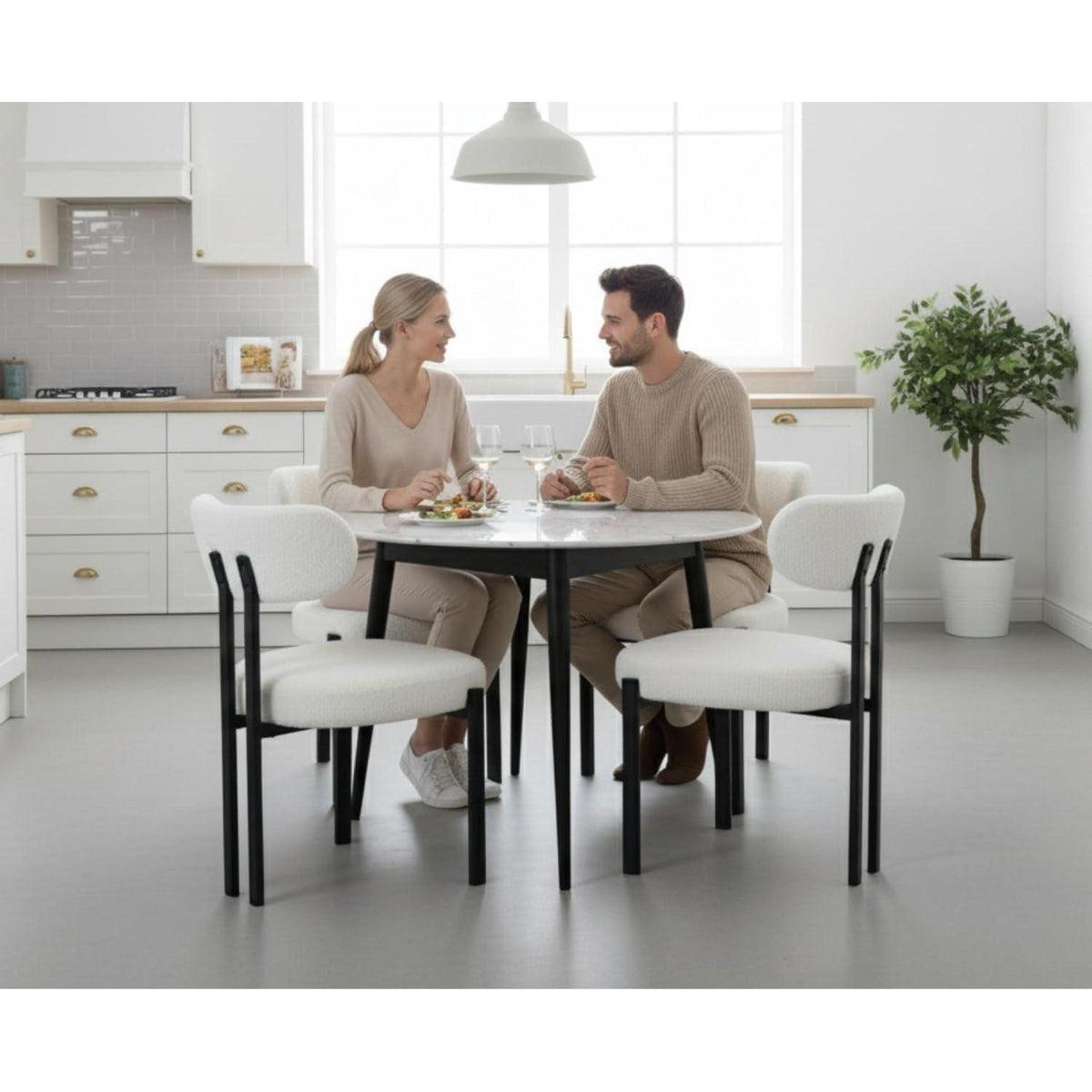 Ya-Home Esszimmerstühle 4er Set, Runde Boucle Stühle Weiß
