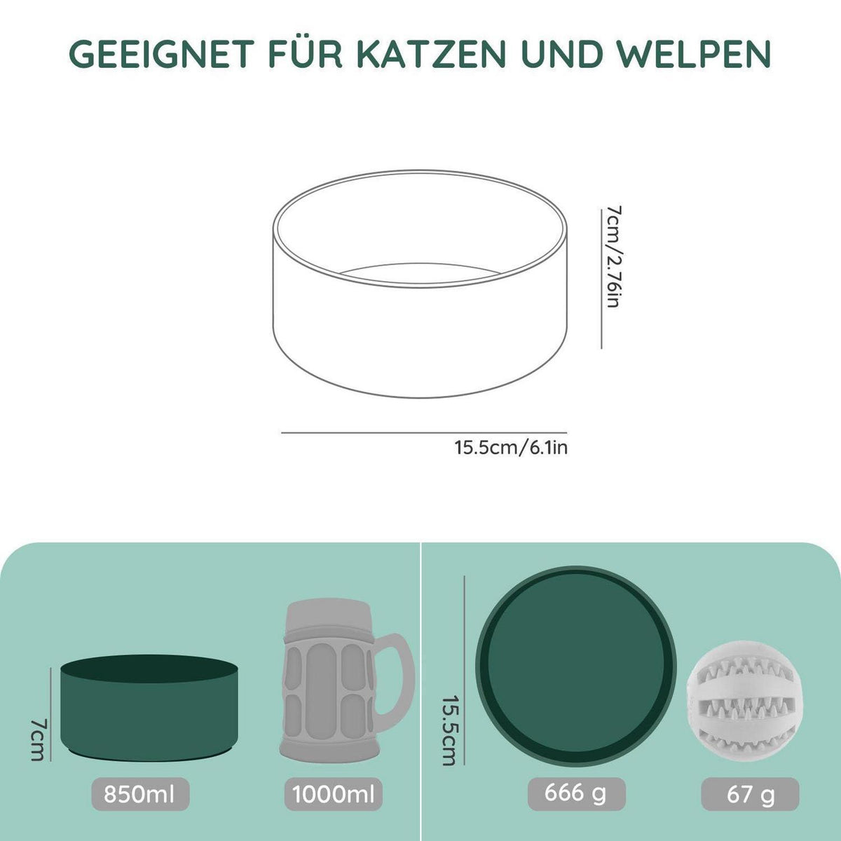 Keramik Hundenapf 850ml Grün – Stabil & Leicht zu Reinigen