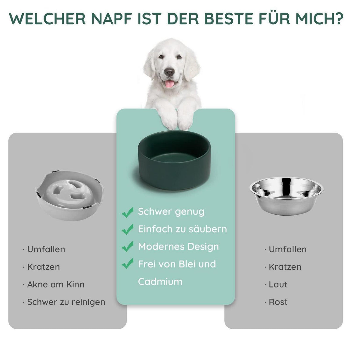 Keramik Hundenapf 1250ml Grün – Stabil & Leicht zu Reinigen