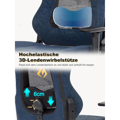Gaming Stuhl Dunkelblau mit 3D-Lendenwirbelstütze & Wippfunktion