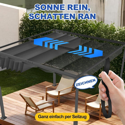 Verstellbare Pergola 3x3m – Terrassenüberdachung Stahl & Polyester