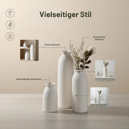 Keramik Vasen Set 3-teilig Weiß – Moderne Deko Vasen