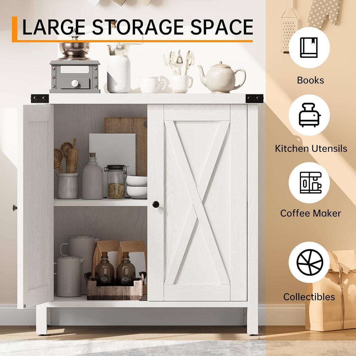 Weißes Sideboard mit 2 Türen & Fächern – 76x40x80cm