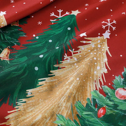 Runde Weihnachtstischdecke 200 cm Rot mit Weihnachtsbaum & Schneeflocken
