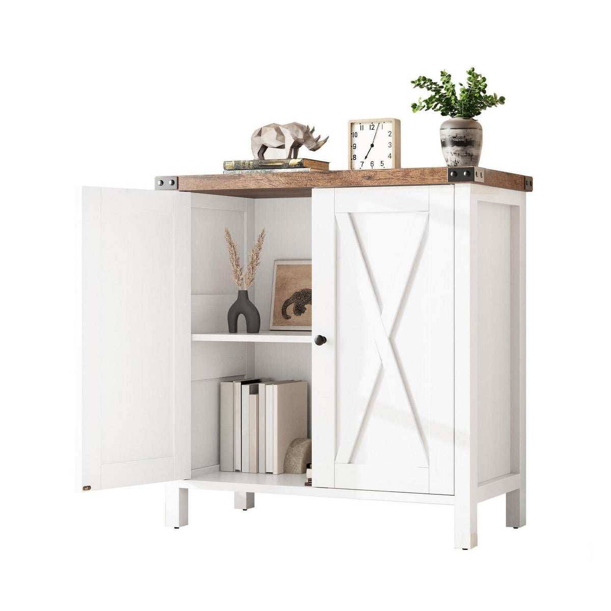 Sideboard mit 2 Fächern & 2 Türen – Weiß+Braun, 76x40x80cm