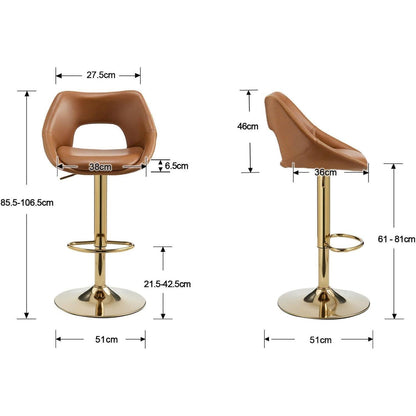 Barhocker Set 2x Höhenverstellbar, Braun-Gold