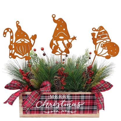 3er Set Rost Wichtel Gartenstecker Weihnachtsdeko Outdoor Metall