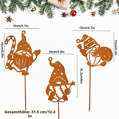 3er Set Rost Wichtel Gartenstecker Weihnachtsdeko Outdoor Metall