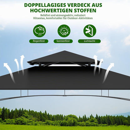 Grillpavillon 244x138 cm mit Bartresen & UV-Schutz Schwarz
