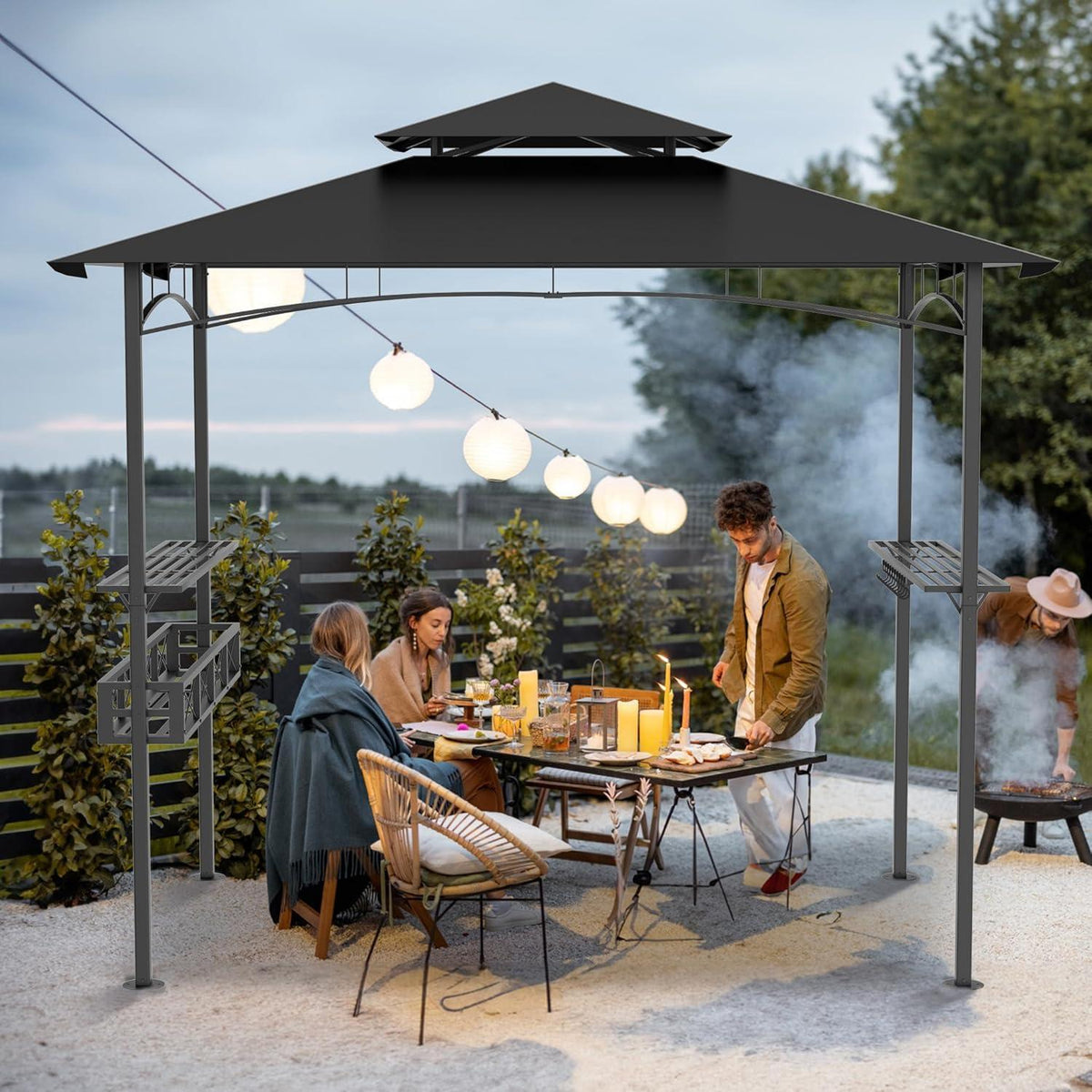 Grillpavillon 244x138 cm mit Bartresen & UV-Schutz Schwarz