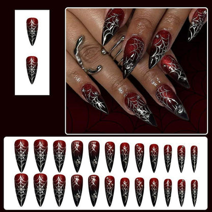Halloween Stiletto Nägel Rot Schwarz Spinnennetz 3D Gothic