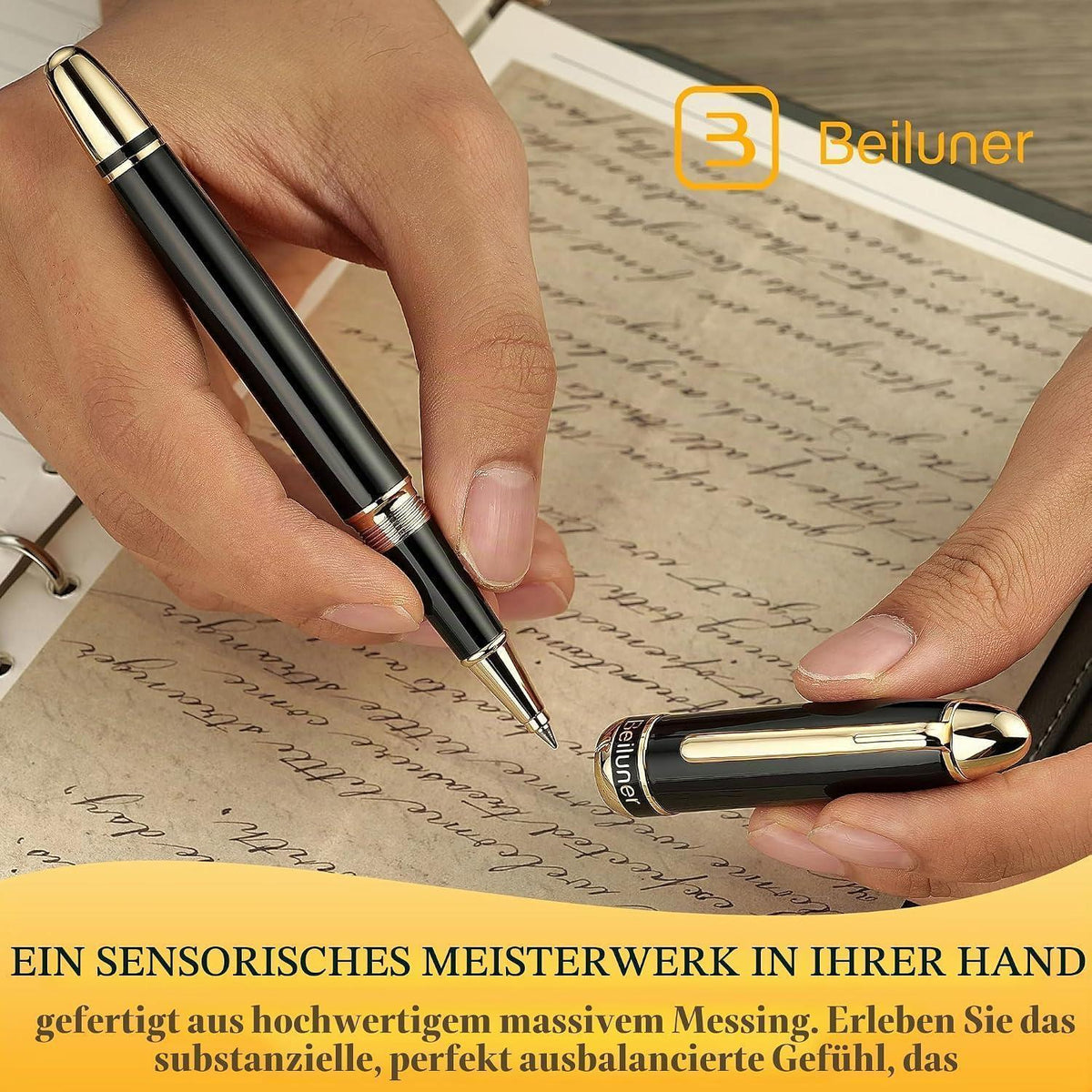 Tintenroller 24K Gold | Luxus Schreibstift mit Piano Lack
