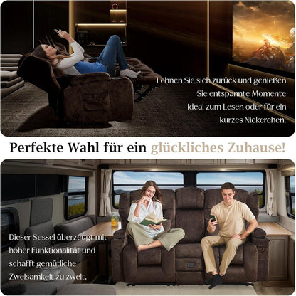 2-Sitzer Relaxsessel mit Liegefunktion & Kinosofa Braun