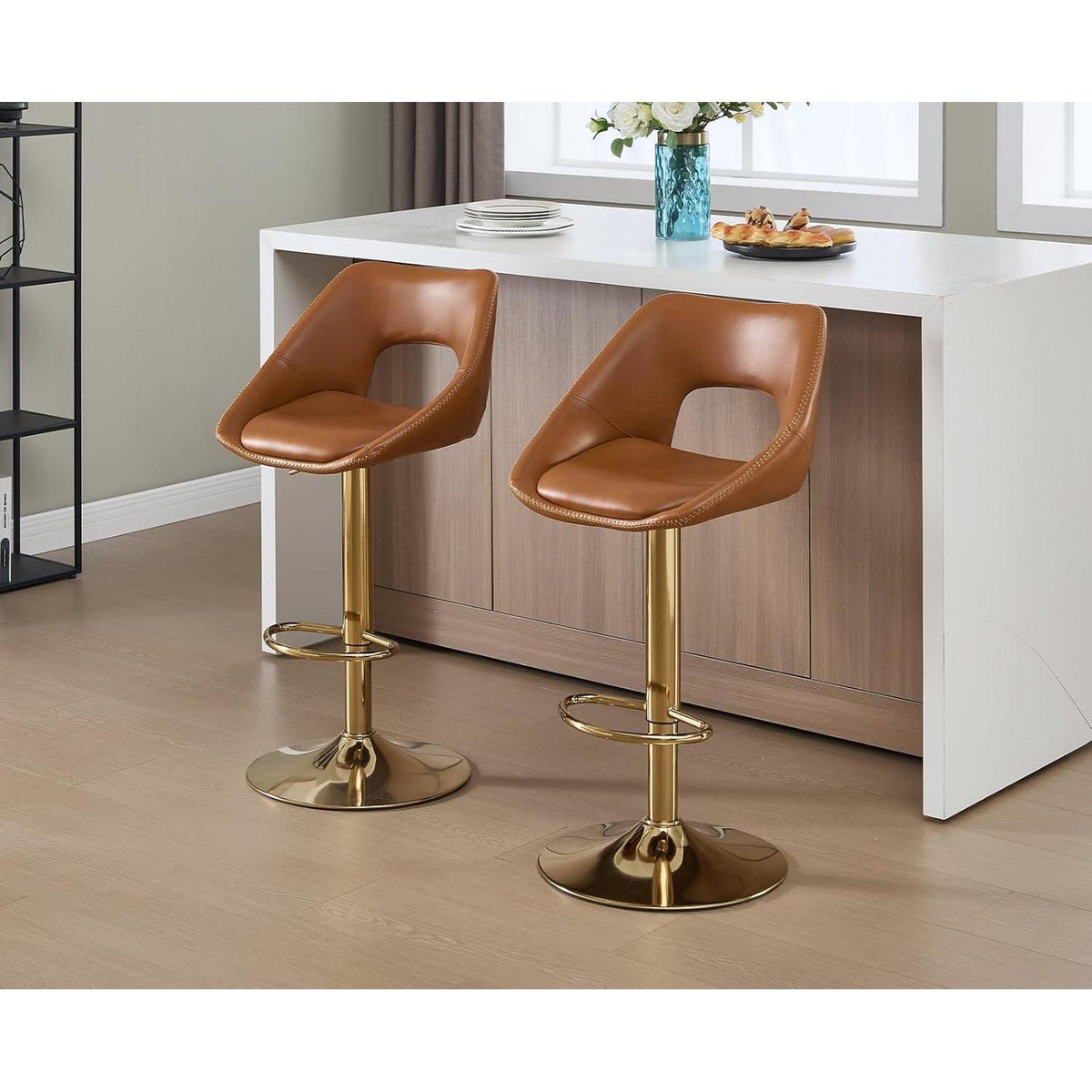 Barhocker Set 4er – Höhenverstellbar & Drehbar Braun-Gold
