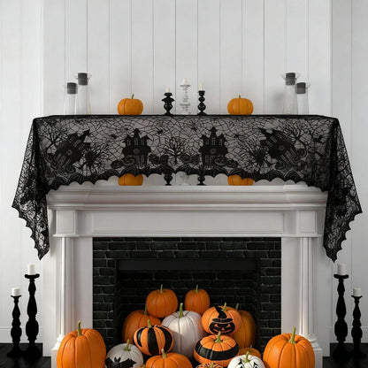 Halloween Tischdecke Schwarz Spitze 135x175 cm Wiederverwendbar