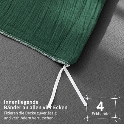 Doppelte Muslin Bettwäsche 200x200 Dunkelgrün Grau – 3-teilig