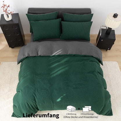 Doppelte Muslin Bettwäsche 200x220 Dunkelgrün Grau – 3-teilig