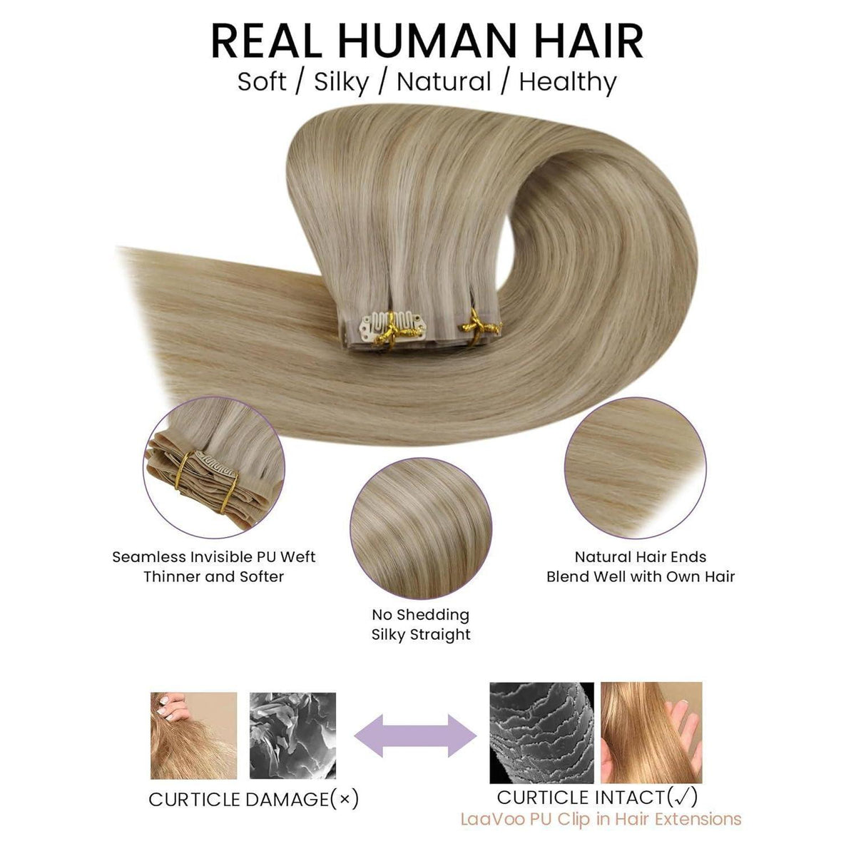 Echthaar Clip-Ins Blonde Highlights 45cm - Natürliche Haarverlängerung