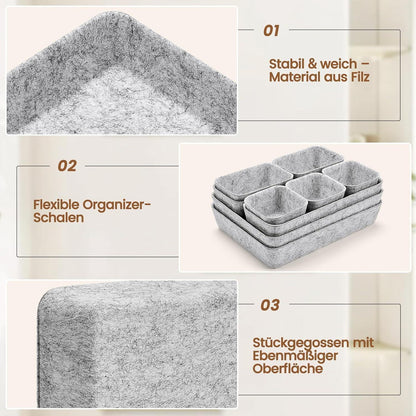 9er Schubladen Organizer Filz Hellgrau