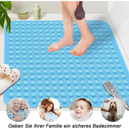 Rutschfeste Duschmatte 80x80 cm – Meeresblau mit Haken