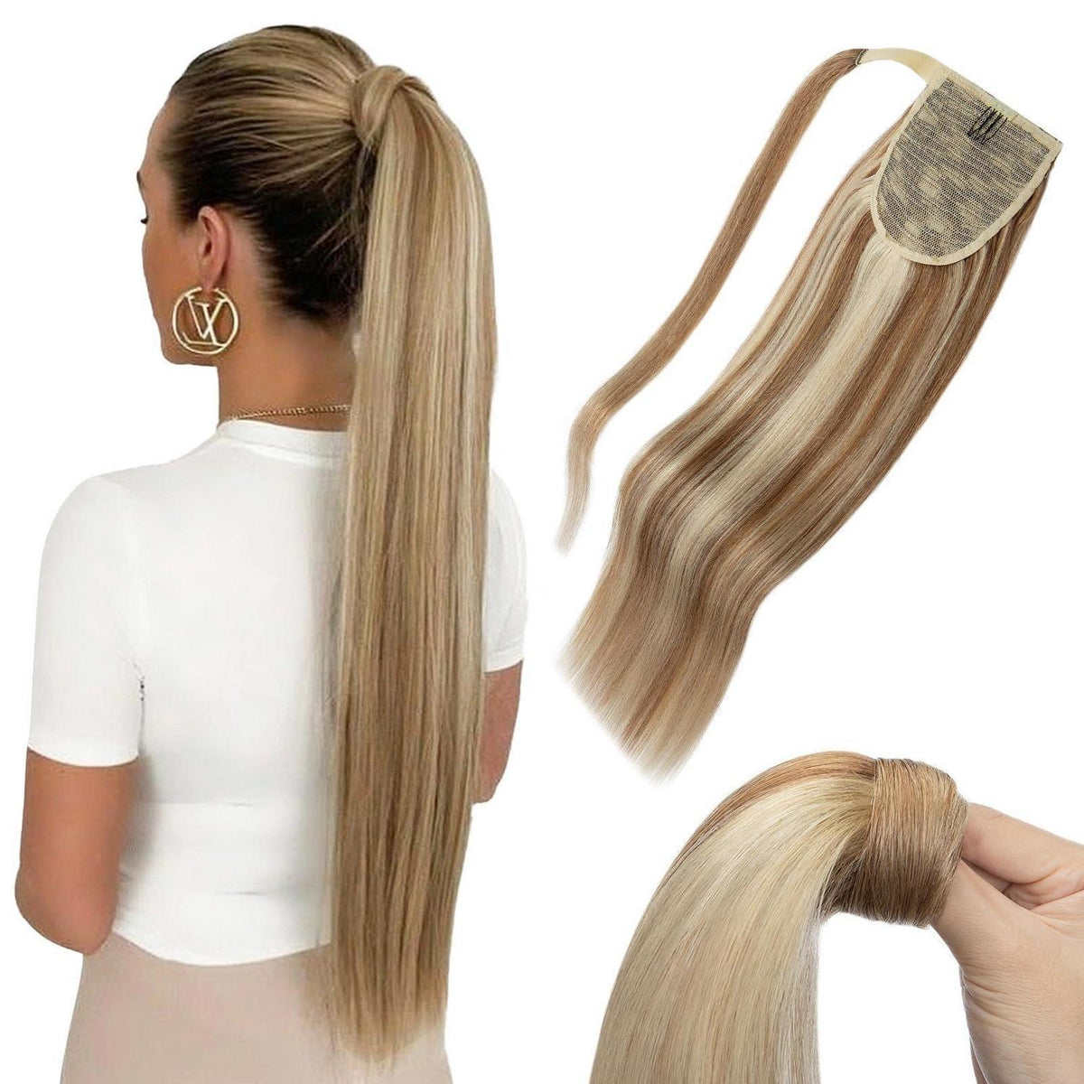 Echthaar Zopf Extension 35 cm Goldbraun & Blond