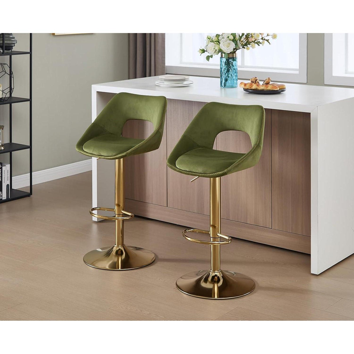 Barhocker Set 4er – Höhenverstellbar, Grün-Samt