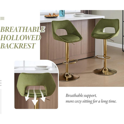 Barhocker Set 4er – Höhenverstellbar, Grün-Samt