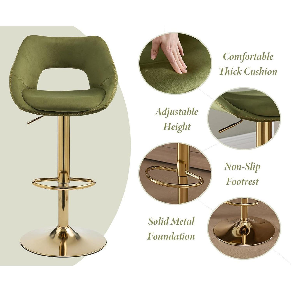 Barhocker Set 4er – Höhenverstellbar, Grün-Samt