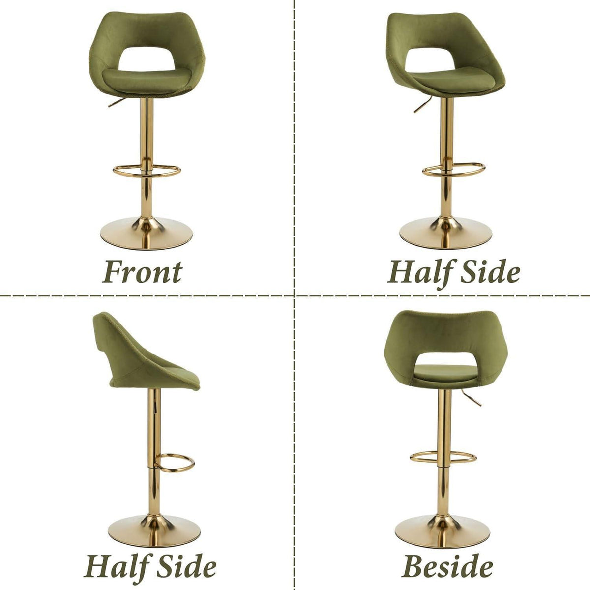 Barhocker Set 4er – Höhenverstellbar, Grün-Samt