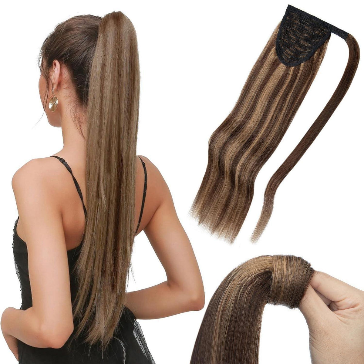 Echthaar Zopf Extension Mittelbraun/Dunkelblond 35 cm