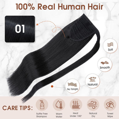 Echthaar Zopf Extension Schwarz 45 cm – Volumenerweiterung