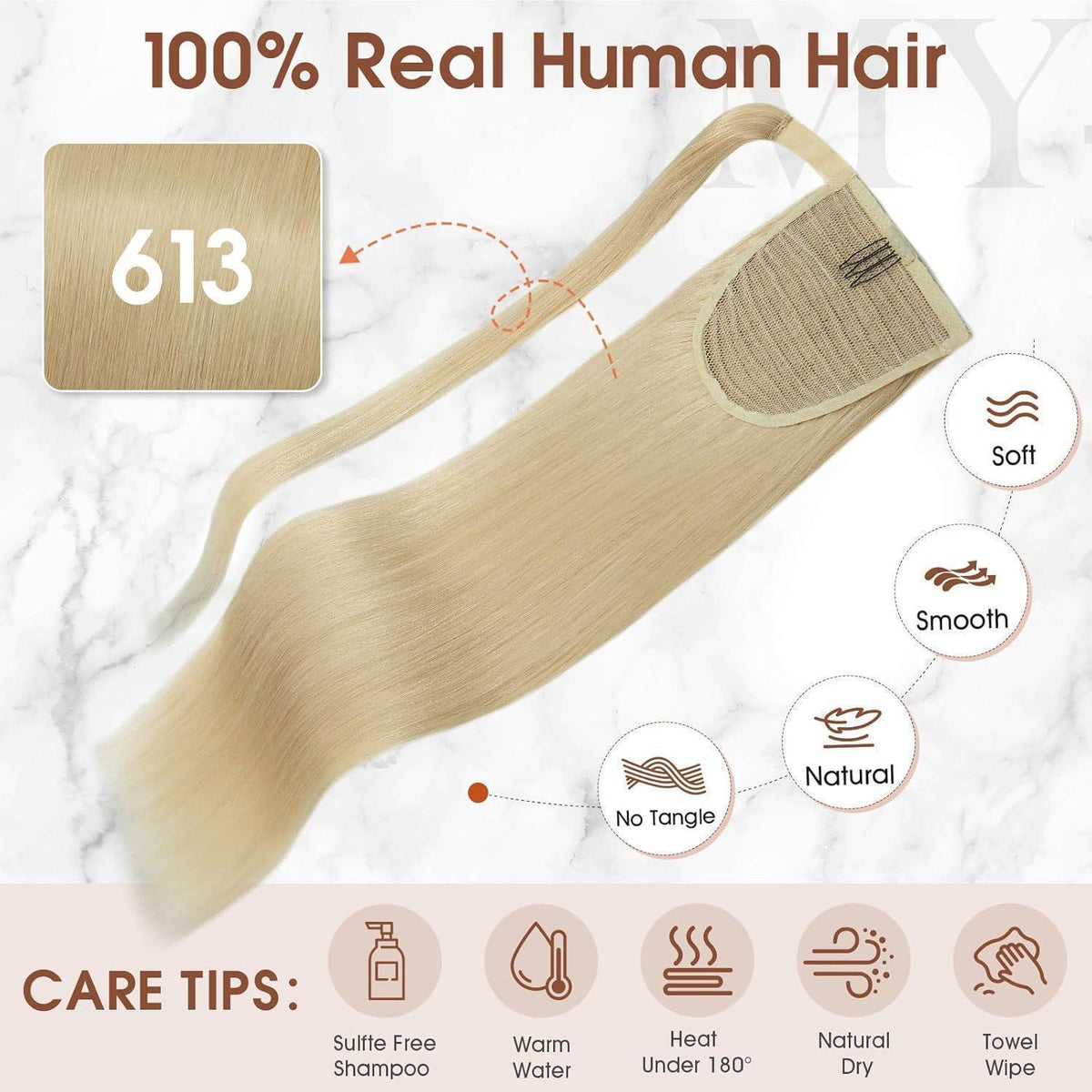 Echthaar Zopf Blond 45cm – Haarverlängerung mit Klettverschluss