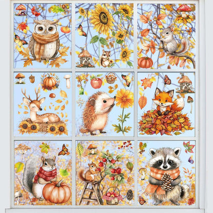 Herbst Fensterbilder Selbstklebend – Fensterdeko mit Eicheln & Eichhörnchen