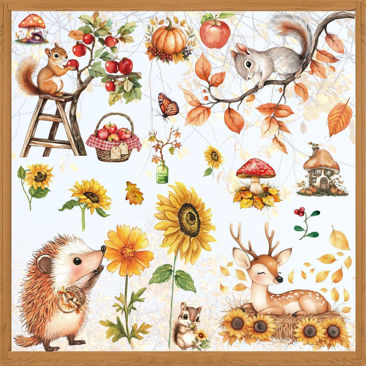 Herbst Fensterbilder Selbstklebend – Fensterdeko mit Eicheln & Eichhörnchen